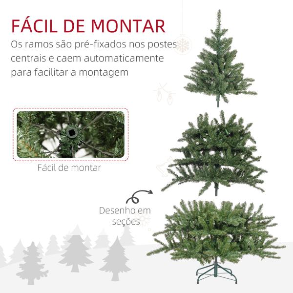Árvore de Natal Artificial 180 cm com 310 Luzes LED 872 Ramos e Suporte de Metal Árvore Natalina para Interior Verde