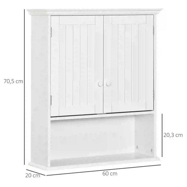 Armário Casa de Banho com 2 Portas Prateleira Interior Ajustável e Compartimento Aberto Móvel Auxiliar Suspenso Multiúso para Cozinha 60x20x70,5cm Branco
