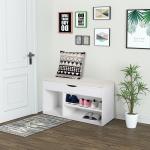 Banco Sapateira com Armazenamento Gaveta Prateleira e Assento Acolchoado para Entrada Estilo Moderno 80x30x47cm Branco