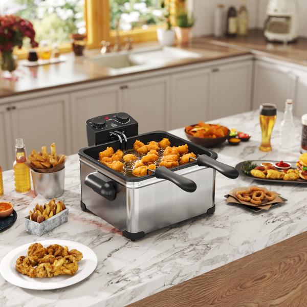 Fritadeira 5 L com Temperatura Ajustável até 190 °C, Janela de Visualização e Temporizador 60 min