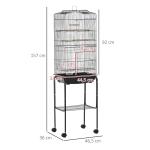 Gaiola para Passáros com Suporte Gaiola Metálica de Aves Canários com 4 Rodas Portas 4 Comedouros 3 Poleiros Bandeja Removível e Prateleira Inferior 46,5x36x157cm Preto