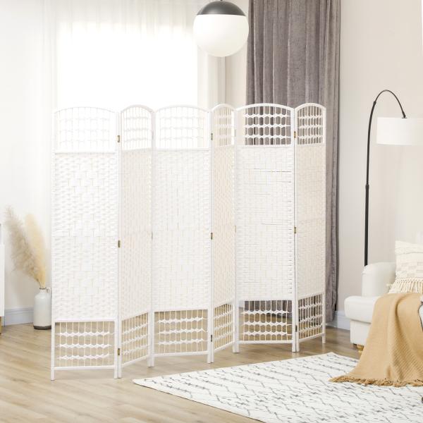 Biombo Separador de Ambientes de 6 Painéis Dobrável em Corda de Papel 160x170 cm Decoração para Quarto Branco