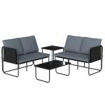 Conjunto de Jardim de 4 Peças Móveis de Exterior com 2 Sofás de 2 Lugares 2 Mesas de Vidro Almofadas Capas Removíveis Cinzento