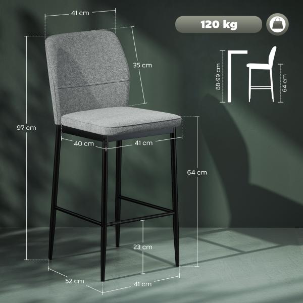 Conjunto de 2 Bancos de Bar Bancos Altos de Cozinha com Encosto e Apoio para os Pés Estofados em Veludo 41x52x97 cm Cinza