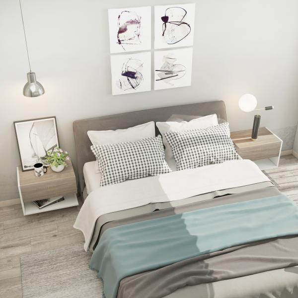 Conjunto de 2 Mesas de Cabeceira Flutuantes com 1 Gaveta e Prateleira Aberta 46x30x30 cm Carvalho e Branco