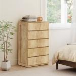 Cómoda de 5 Gavetas para Quarto Moderna Design sem Puxadores para Sala de Jantar Entrada 60x39x100 cm Madeira Natural
