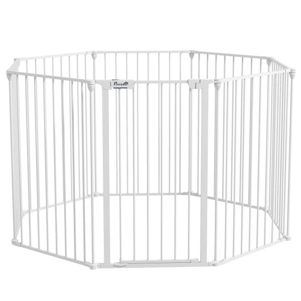 Parque para Cães de 8 Painéis 64x90 cm Dobrável de Aço com Duplo Travamento Função de Bloqueio e Formato Modular Branco