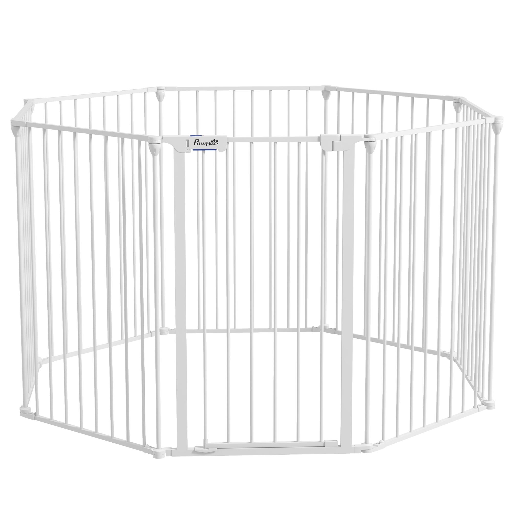 Parque para Cães de 8 Painéis 64x90 cm Dobrável de Aço com Duplo Travamento Função de Bloqueio e Formato Modular Branco