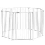 Parque para Cães de 8 Painéis 64x90 cm Dobrável de Aço com Duplo Travamento Função de Bloqueio e Formato Modular Branco