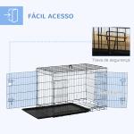 Gaiola para Cães Pequenos Gaiola para Animal de Estimação Dobrável com 2 Portas Alça de Transporte Bandeja Removível Aço 106x71x76cm Preto