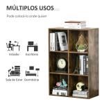 Estante de 3 Níveis Prateleira para Livros com 6 Cubos de Arrumação para Escritório 65,5x30x97,5 cm Castanho Rústico