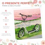 Trotinete com Guiador Ajustável 2 Pneus de Borracha Insufláveis com Travagem Dupla e Rodas 16" 139x58x90 - 96 cm Branco