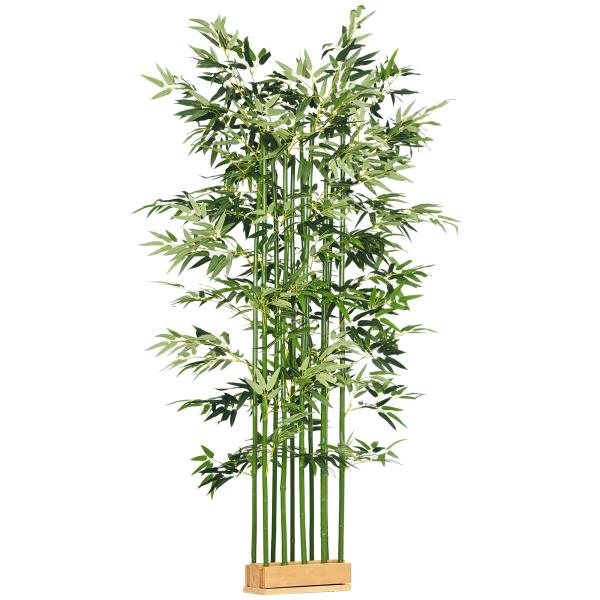 Planta Artificial em Vaso de Madeira de Pinho 180cm Bambu Artificial com 1640 Folhas Realistas 35x10x180 cm Verde