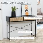 Mesa Consola 100x30x75 cm Mesa de Entrada Moderna com 2 Gavetas de Armazenamento Preto e Madeira