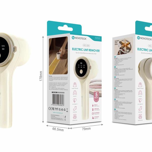 Removedor de Borbotos Elétrico Novoteck HG-004 – Recarregável 5W com Visor Digital, 3 Velocidades, Bateria 500mAh, USB Micro, Ideal para Roupas e Estofos