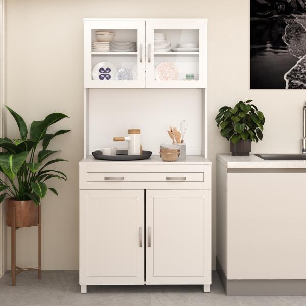 Armário de cozinha com prateleiras internas ajustáveis ​​e gaveta 80x48x170 cm Branco
