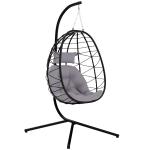 Cadeira Suspensa com Suporte Baloiço Jardim com Cesto Dobrável Almofada e Apoio de Cabeça 98x95x198 cm Cinzento