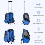 Transportadora para Animais de Estimação 2 em 1 Mochila de Viagem com 2 Rodas para Cães Gatos com Alça Retrátil de Alumínio e Bolso de Armazenamento 42x25x55cm Azul