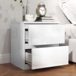 Mesa de Cabeceira Moderna Mesa de Cabeceira com 2 Gavetas Mesa de Cabeceira para Dormitório 40x34x45 cm Branco Brilhante