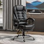 Cadeira de Escritório Reclinável Cadeira Executiva Giratória com Altura Ajustável Estofada em PU 64,5x69x109 - 117 cm Preto