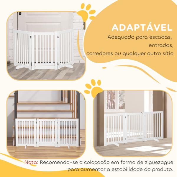Barreira para Cães de Madeira Barreira para Animais de Estimação Dobrável de 3 Painéis com 1 Porta e Pés de Apoio 155x35,5x76 cm Branco