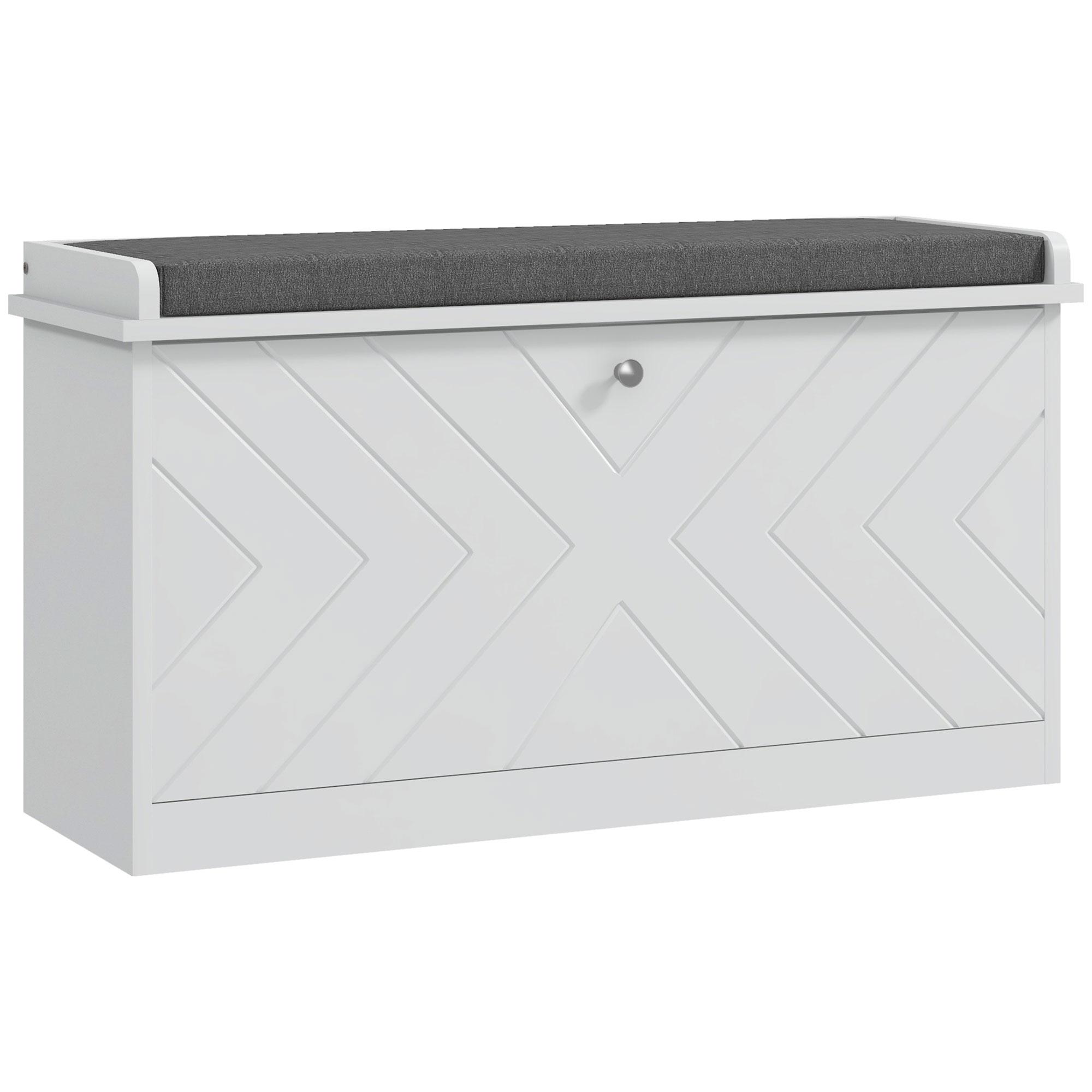 Banco Sapateira Moderno de Madeira com Prateleiras Ajustáveis e Almofada Acolchoada para 8 Pares de Sapatos 80x26x44,5 cm Branco