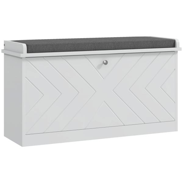 Banco Sapateira Moderno de Madeira com Prateleiras Ajustáveis e Almofada Acolchoada para 8 Pares de Sapatos 80x26x44,5 cm Branco