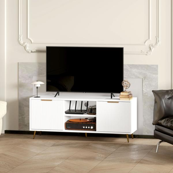 Móvel de TV Moderno Móvel de TV para Sala de Estar com 2 Compartimentos Abertos para Televisores de 55 Polegadas 120x35x48 cm Branco