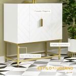 Móvel para Lavatório Pousar Moderno com 2 Portas e Pés de Aço 60x30x65 cm Branco e Dourado