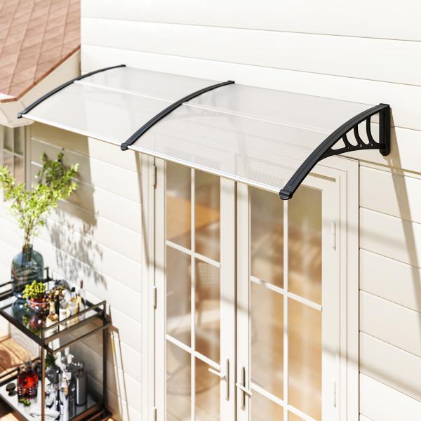 Marquise para Portas e Janelas 195x75cm Marquise com Proteção para Sol e Chuva com Painéis de Policarbonato Transparente