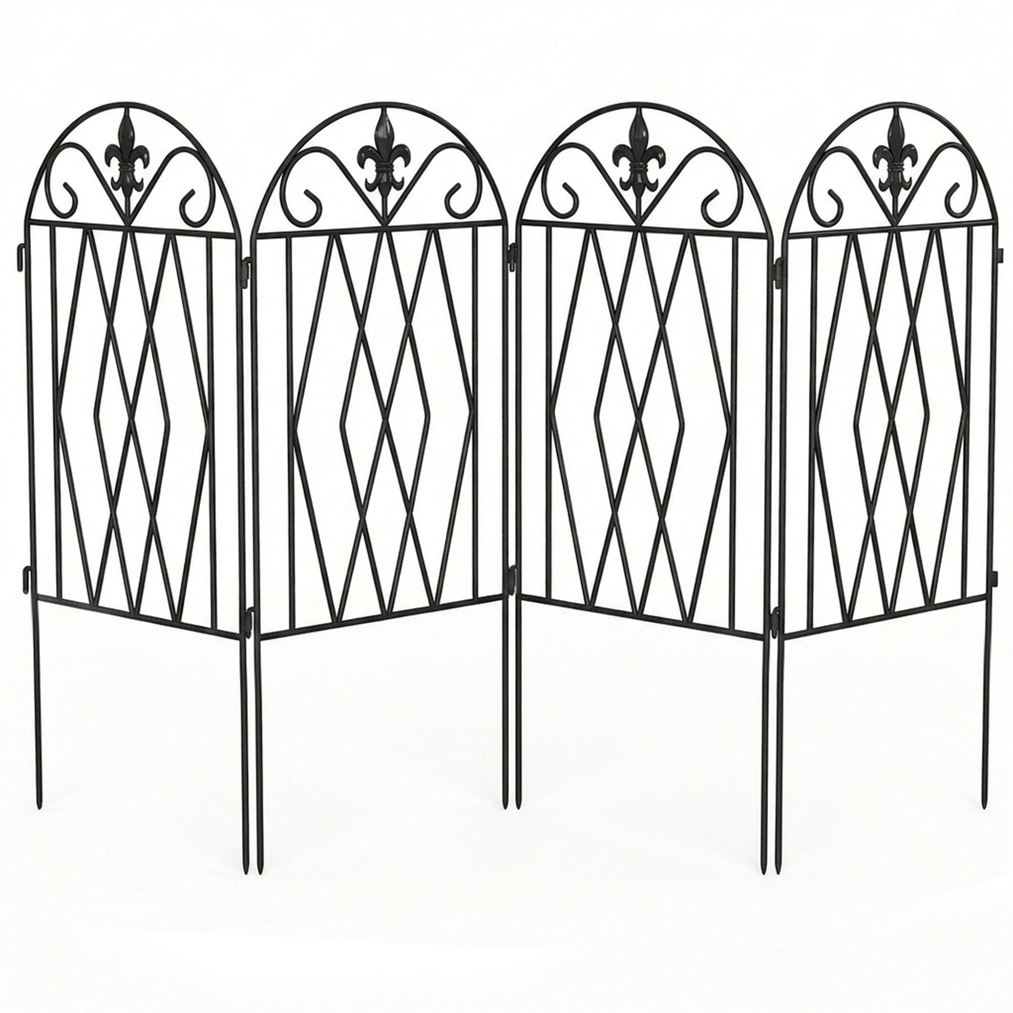 Conjunto de 4 Cercas de Jardim Metálicas 125x56 cm com Design Arqueado Resistentes e Fáceis de Instalar para Pátio Relvado Preto