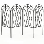 Conjunto de 4 Cercas de Jardim Metálicas 125x56 cm com Design Arqueado Resistentes e Fáceis de Instalar para Pátio Relvado Preto