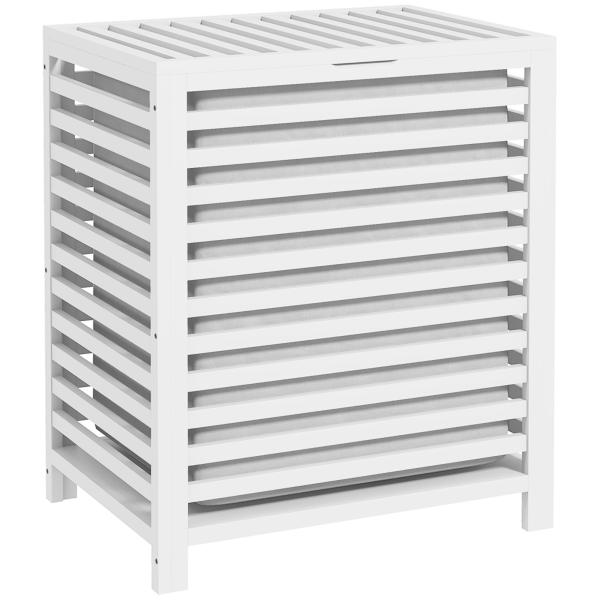 Cesto de Roupa de Bambu Cesto Roupa Suja Capacidade 55L com Bolsa Amovível Forma Retangular 50x36x60 cm Branco