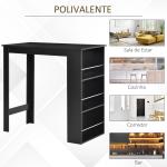 Mesa Bar de Bistrô com 3 Prateleiras com Suporte Estilo Moderno para Cozinha Sala de Estar Estrutura de Melamina 112x57x106cm Preto