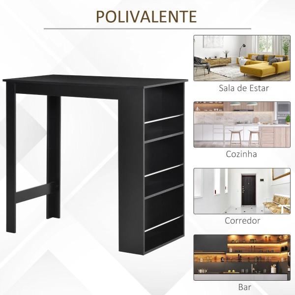 Mesa Bar de Bistrô com 3 Prateleiras com Suporte Estilo Moderno para Cozinha Sala de Estar Estrutura de Melamina 112x57x106cm Preto
