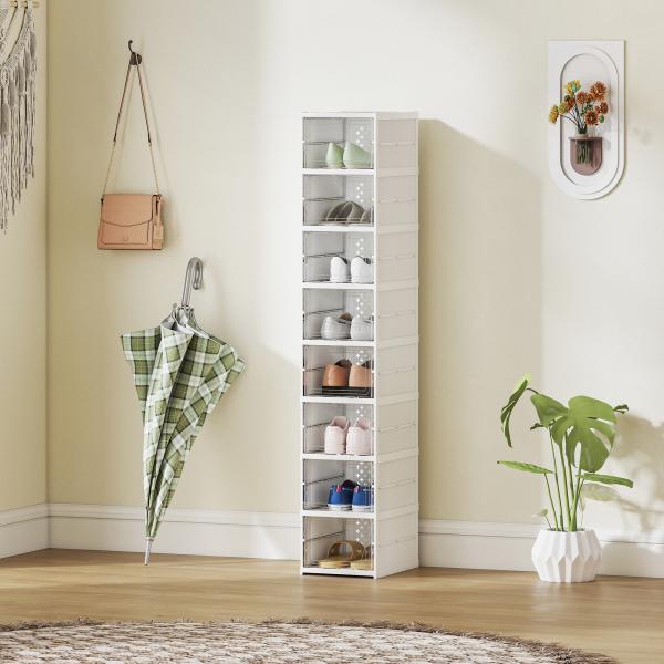 Sapateira Dobrável Organizador para Sapatos de 8 Níveis com Portas Transparentes para Sapatos até Tamanho 43 26x35x140 cm Branco