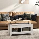 Mesa de Centro com Bancada Elevável 2 Compartimentos Abertos Bancada de Madeira 105x50x49 cm Branco e Madeira