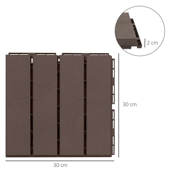 Conjunto de 9 Estrados 30x30cm com Área de 0.81 m² para Exterior e Interior Estrados com Sistema Click com Superfície Antiderrapante para Balcão Terraço Jardim Marrom