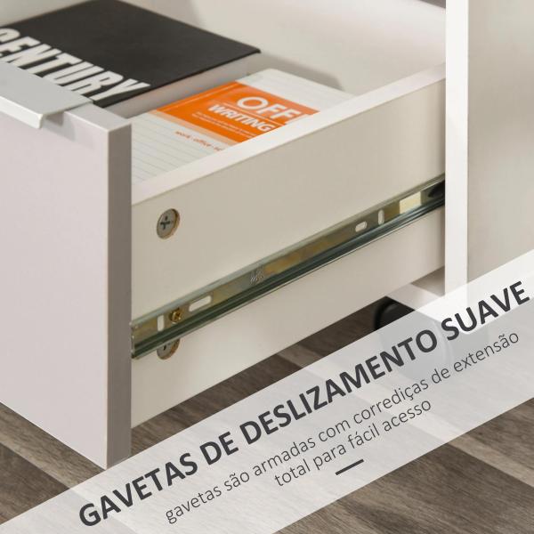 Bloco de Gavetas Móvel de Escritório com 3 Gavetas Fechadura Rodas e Travão para Documentos 40x40x63,5 cm Branco e Cinza