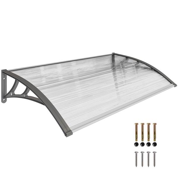 Marquise de Proteção 110x60cm Marquise Exterior para Portas e Janelas contra o Sol e Chuva com Suporte de PP Policarbonato Cinza