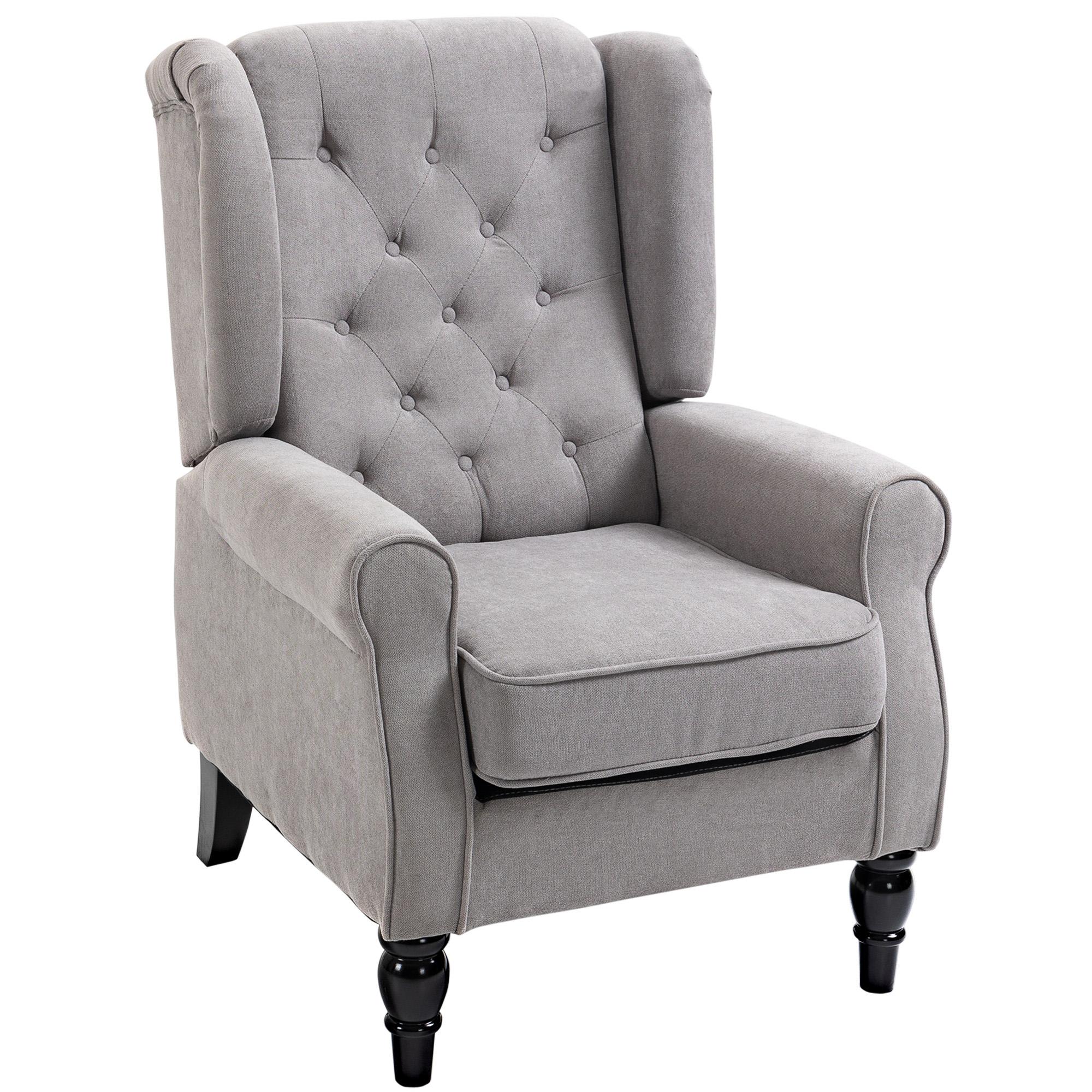 Poltrona de Sala com Apoios de Braços e Pés de Madeira Carga 160 kg para Quarto Escritório Sala de Estar 74x86x102 cm Cinzento
