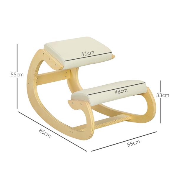 Cadeira Ergonómica de Joelhos com Almofadas Acolchoadas Estrutura de Madeira para Melhor Postura Escritório 55x85x55 cm Creme