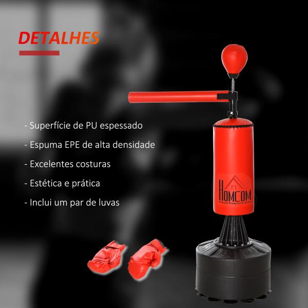 Punching Ball de Boxe com Altura Ajustável com Barra Giratória 360° e Base Preenchida 88x48x155 - 205 cm Preto e Vermelho