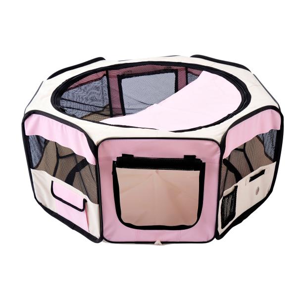 Parque Dobrável para Cães e Gatos Corralito Portátil para Animais Pequenos Impermeável em Tecido Oxford Ø90x41 cm Rosa