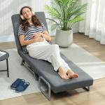 Sofá Cama Dobrável Estofado em Linho Sintético com Encosto Ajustável em 5 Níveis e Almofada Acolchoada 73x78x81 cm Cinzento Escuro