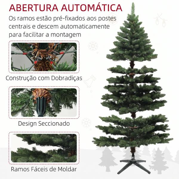 Árvore de Natal Artificial 180 cm com 1050 Ramos e Base de Aço Dobrável, Montagem Rápida, para Interior, Verde