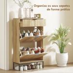 Sapateira Estreita com 2 Portas Gaveta e Prateleiras Ajustáveis para 8 Pares de Sapatos 60x24x105,5 cm Madeira