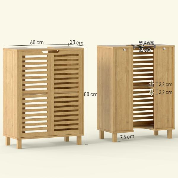 Móvel para Lavatório Pousar de Bambu com Prateleira Ajustável para Lavatórios com ou sem Pedestal 60x30x80 cm Madeira