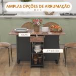 Mesa de Cozinha Dobrável com Rodas Laterais Rebatíveis Gaveta e Prateleiras para 2 - 4 Pessoas 120x72x75 cm Madeira Branco