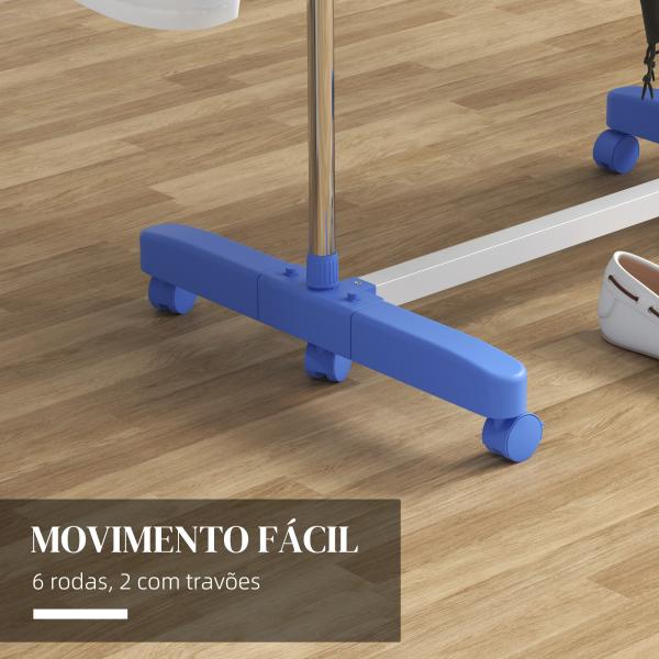 Estendal Vertical Dobrável de 4 Níveis com 6 Rodas 2 Laterais Dobráveis Prateleiras Ajustáveis 142x55x172 cm Azul